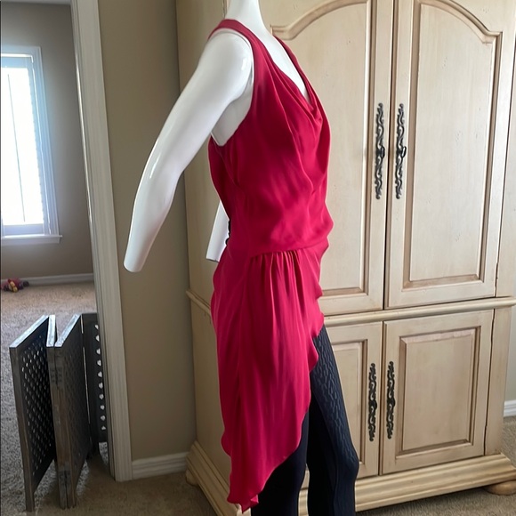 Haute Hippie Asymmetrical Cowl Drape Ruched Top S EUC Red Silk - Picture 5 of 13